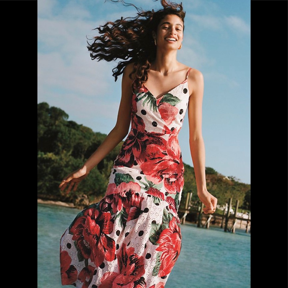 Anthropologie Floral Maxi Dress - Red and White